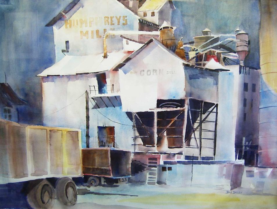 Humphreys Mill, watercolor, signed.