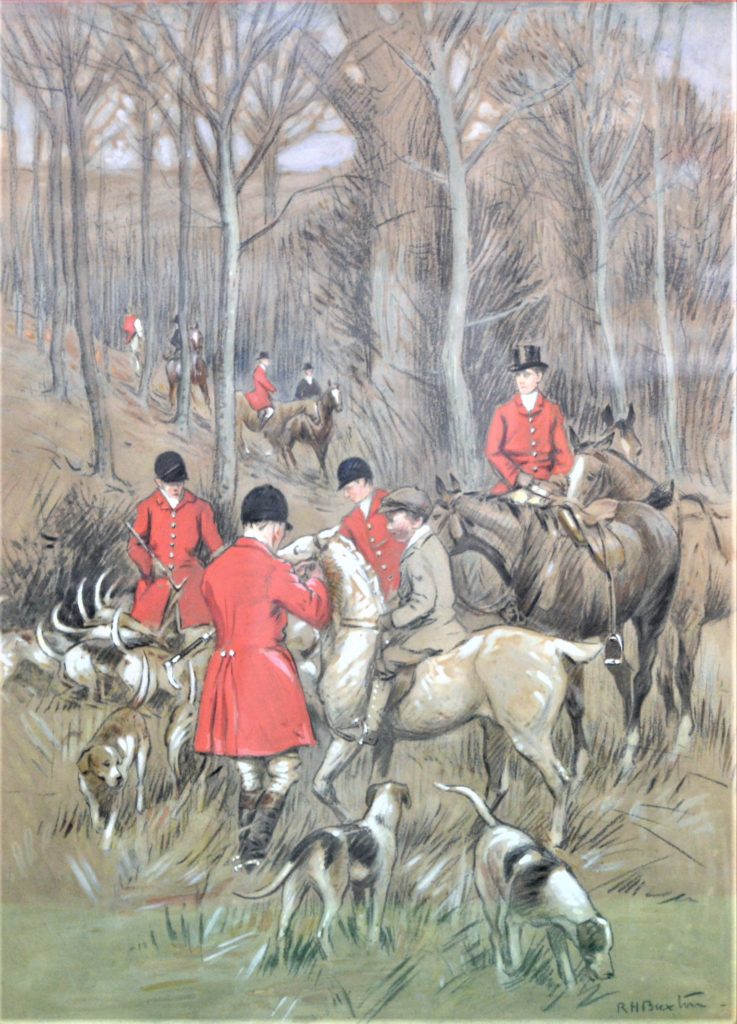 English Hunt Scene, watercolor, signed.