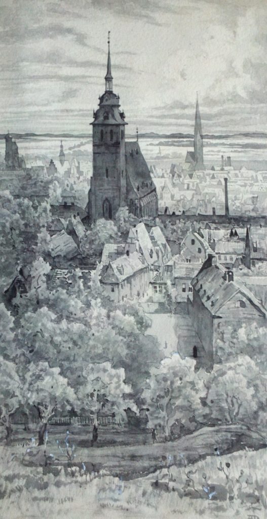Luneburg #2, watercolor, signed in monogram dated 1887.