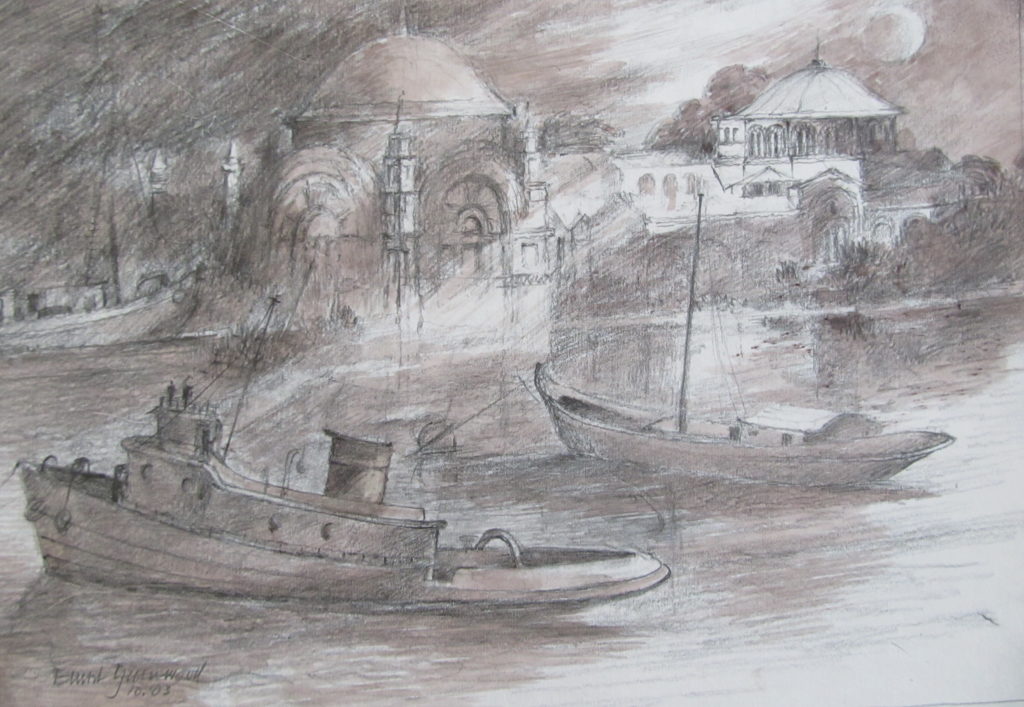 Eastern Shipping, watercolor, signed/inscribed.