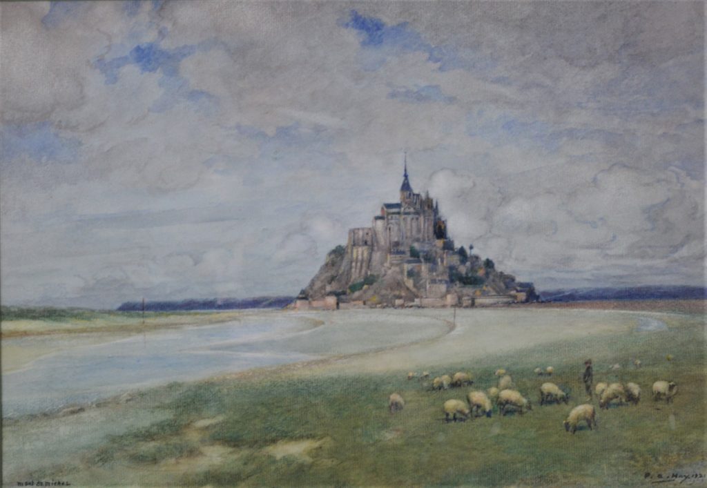 Mont St. Michel, watercolor, signed/dated 1921 lower right, inscribed lower left.