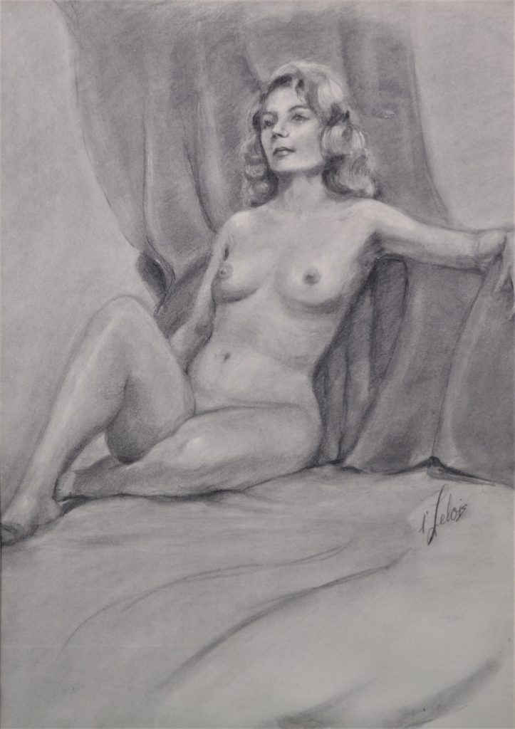 Reclining nude, graphite, signed.