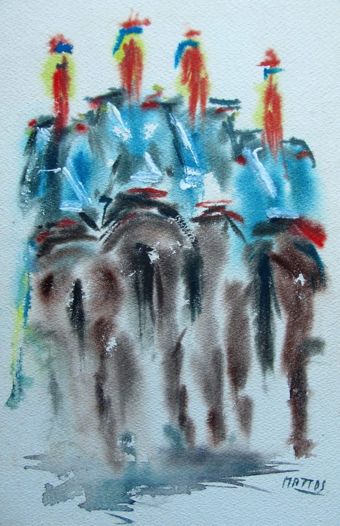 Horse Guards Parade, watercolor and pastel, signed.