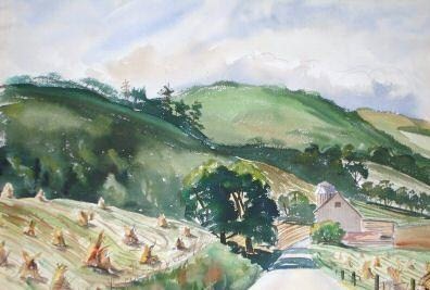 Haystacks, signed/dated 1948 verso.