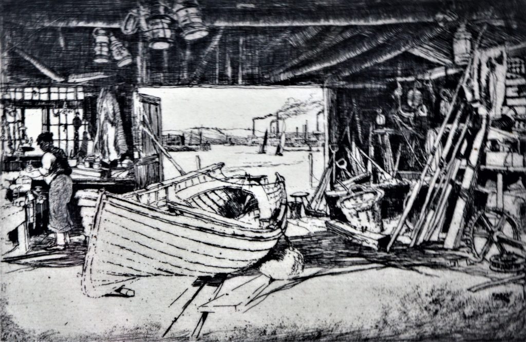 The Broken Boat, etching, signed, inscribed.