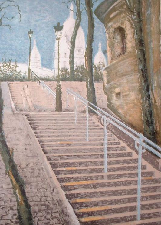 Steps of Sacre Coeur, Paris, lithograph, pencil signed/numbered 92/275.
