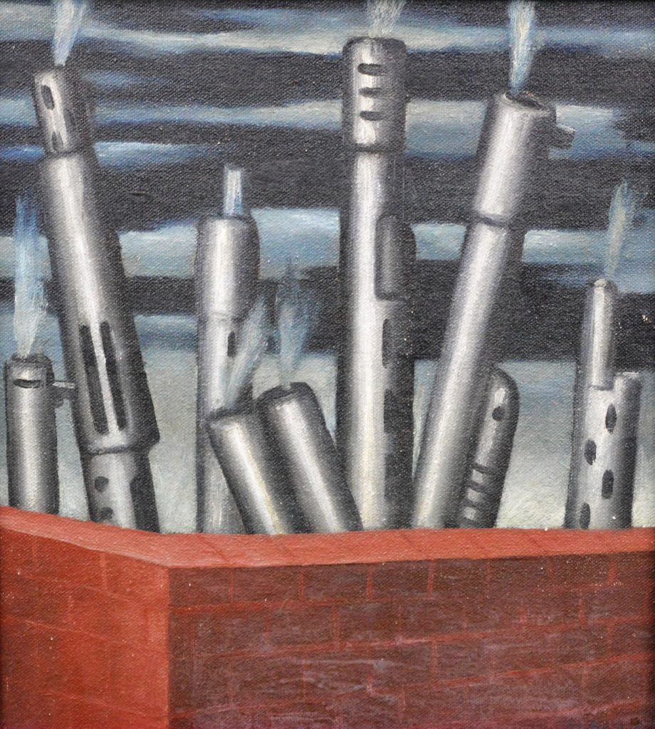 Wall of Religion, oil on canvas attached to board, signed.