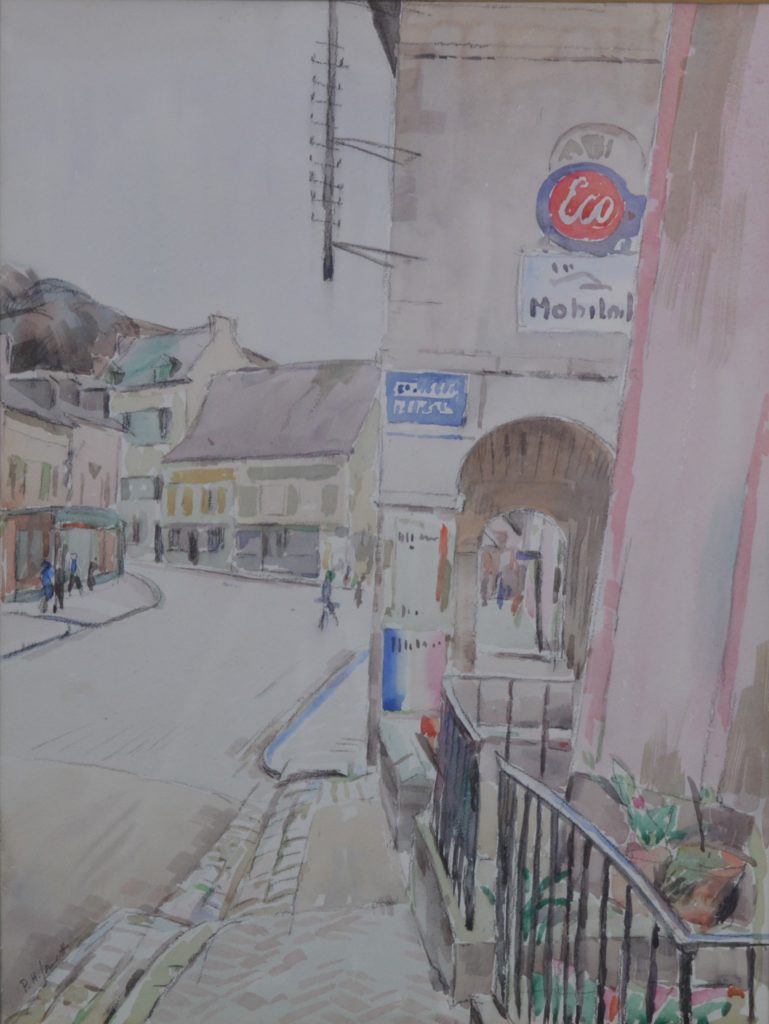 French Street Scene, watercolor, signed.