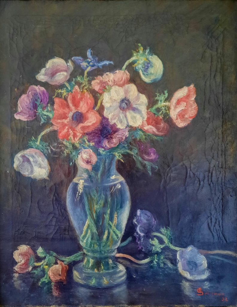 Flowers in a crystal vase, oil on canvas, signed/dated 1932.