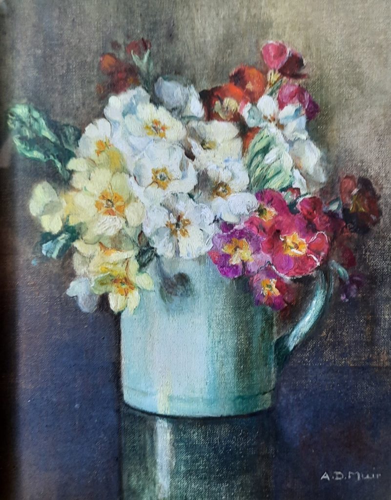 Polyanthus, oil on board, signed.