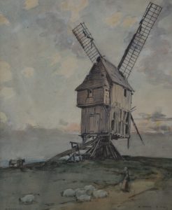 Windmill at Abbeville, watercolor, signed.